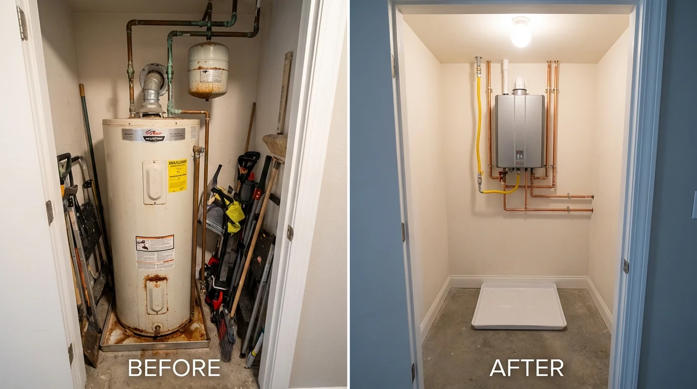 Tank water heater versus wall-mounted tankless unit comparison for Gregory, TX homeowners